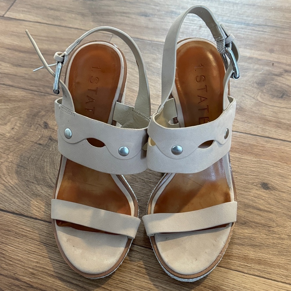 1. State Neutral Beige Slingback Studded Leather Sandals
